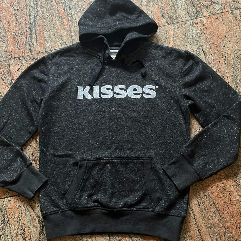 Hershey Park KISSES Sweatshirt sz M black glitter hoodie